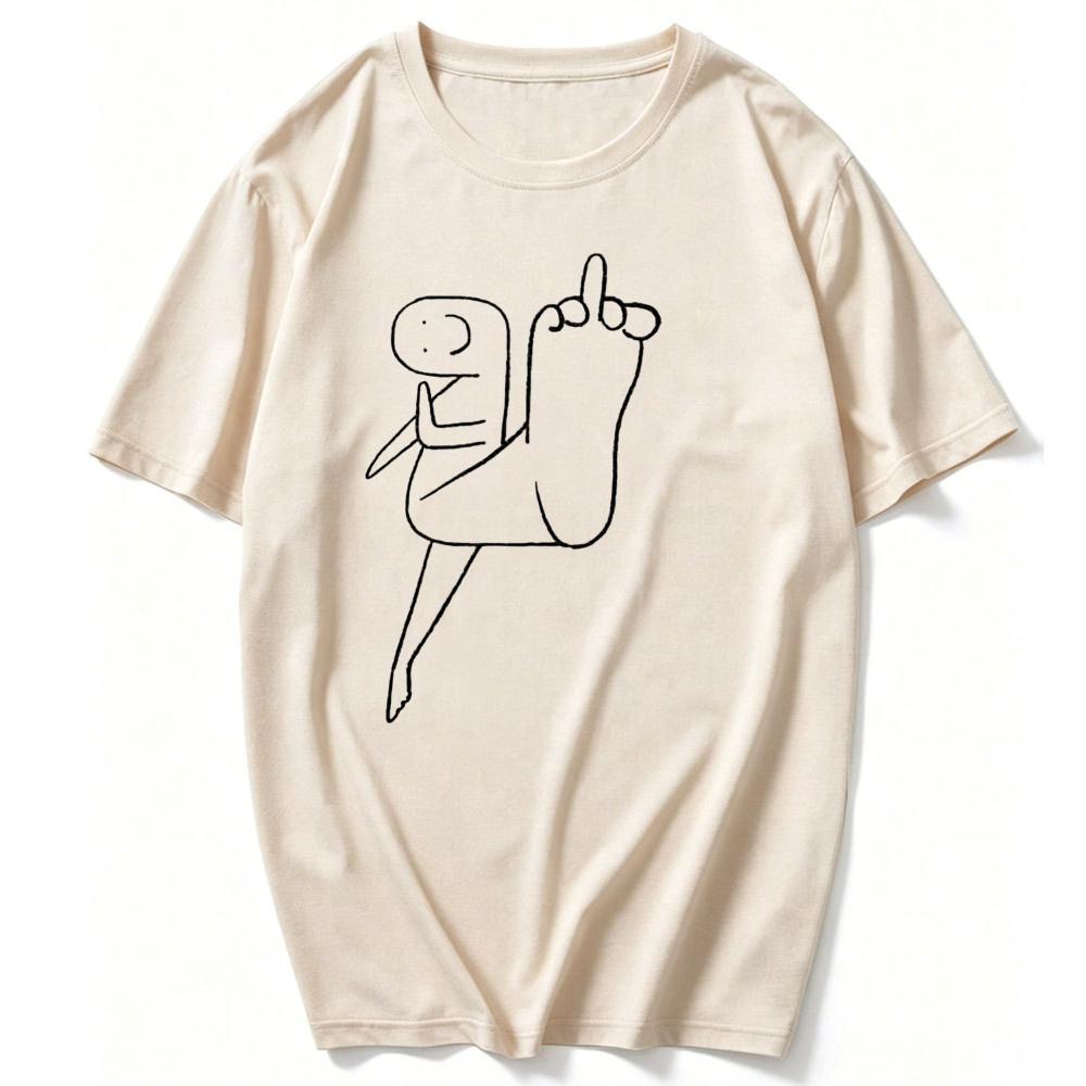 Unisex Cotton T Shirt Flork Stick Figure Middle Finger Gesture Simple Line Doodle Graphic Print Funny Sassy Casual Street Trendy
