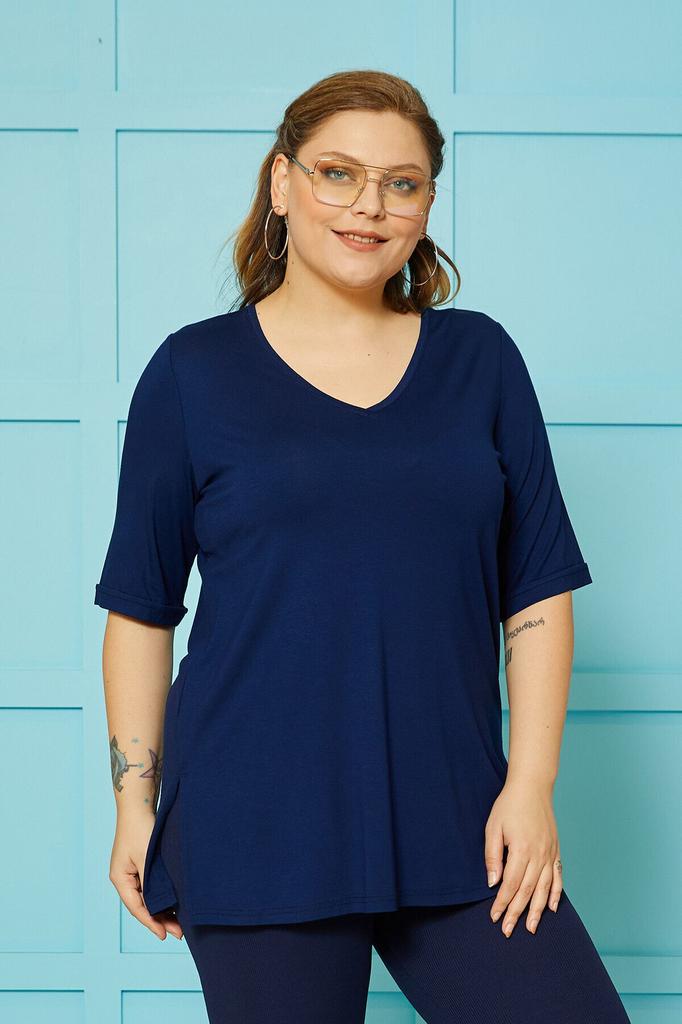 Tricou Stil Femei Mărime Mare Gât în V Larg de Bază