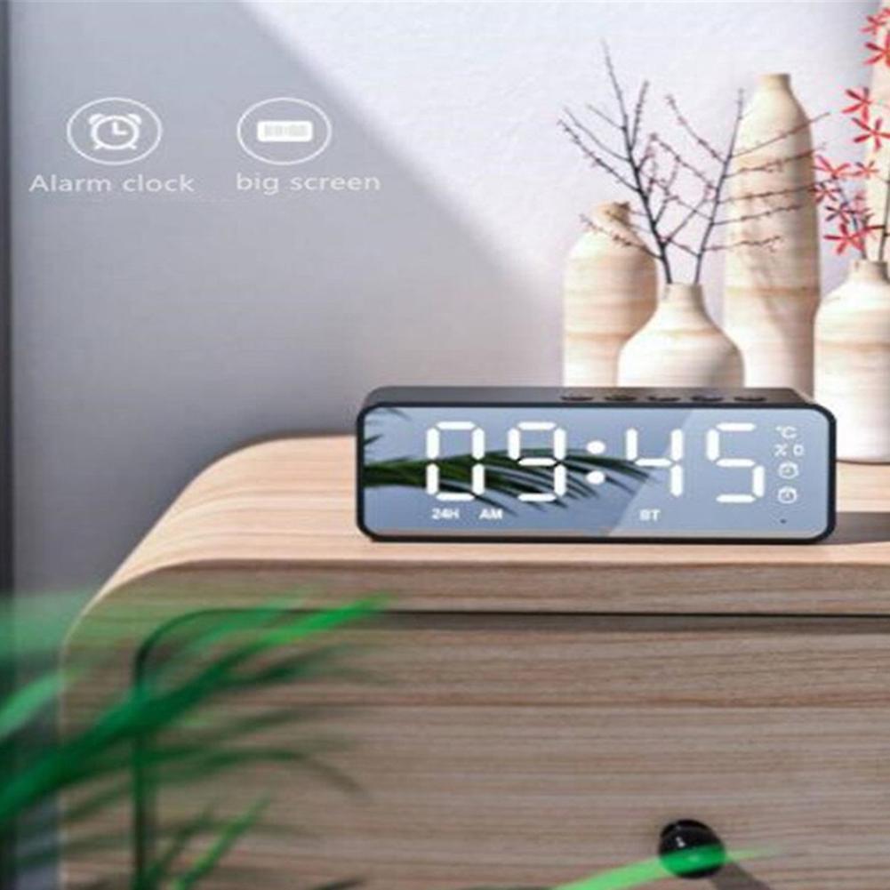 Digital Display Mirror Alarm Clock with Radio Bluetooth-compatible Speaker Home Study Decoration