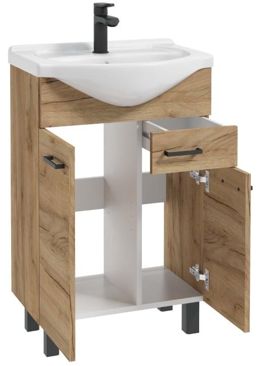 Bathroom cabinet with a washbasin, craft oak, standing on legs, 55 cm Mea