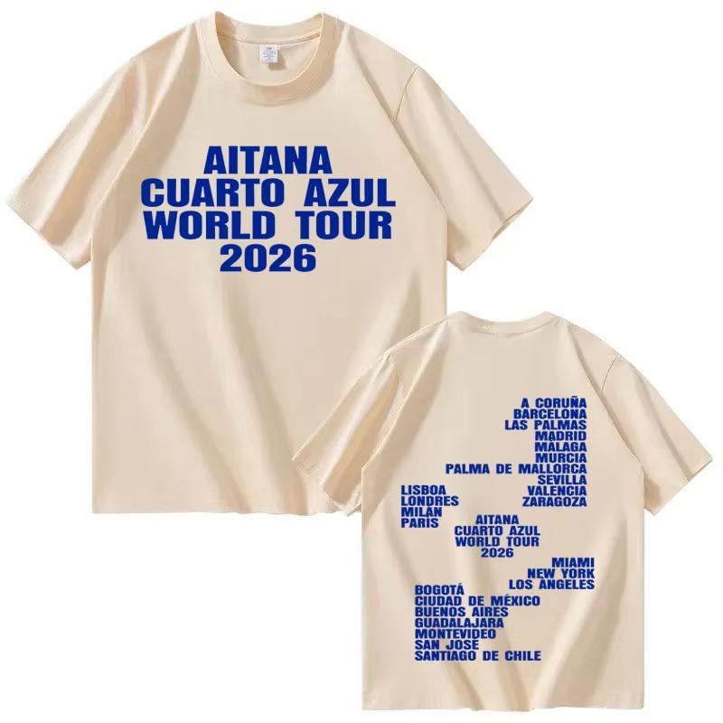 Singer Aitana Cuarto Azul Album 2026 Double Sided Print T Shirt Mens Women Hip Hop Streetwear Tops 100 Cotton TShirt