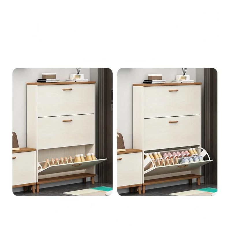 Nordic Ultra-thin Shoe Cabinet Household Tipping Bucket Wooden Shoe Rack Organize Light Luxury Porch Storage Cabinet Shelf Bench