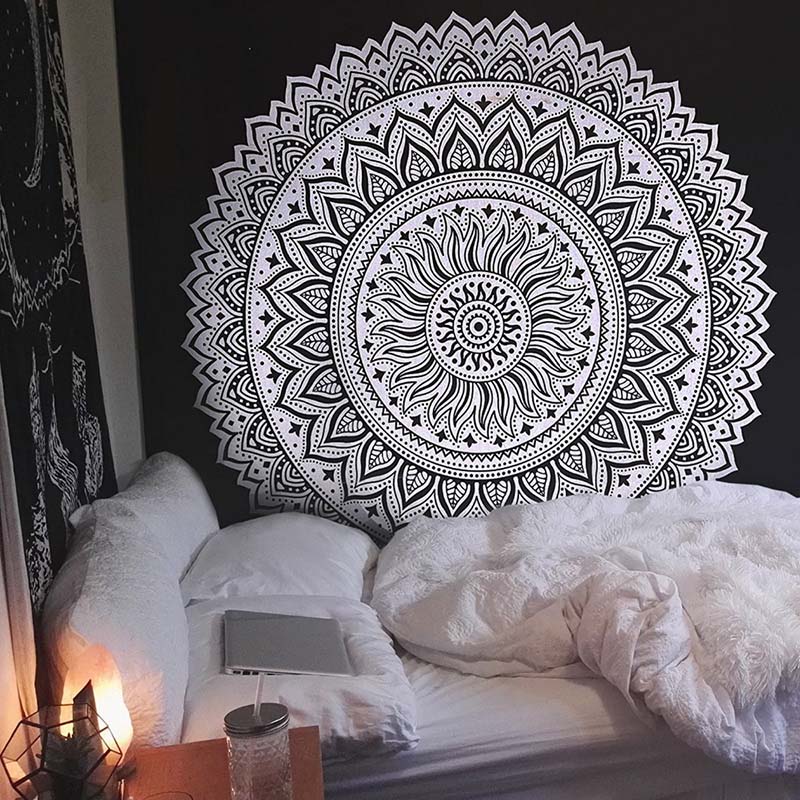 150x150cm Mandala Print Tapestry Wall Hanging Carpet Throw Yoga Beach Mat Blanket Large Sleeping Pad Wall Art Tapestry Decor