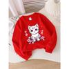 European Sizes Girls Soft Crewneck Sweatshirt Cute Kitten with Cherry Blossoms Print, Casual All-Match, Ideal Holiday Present