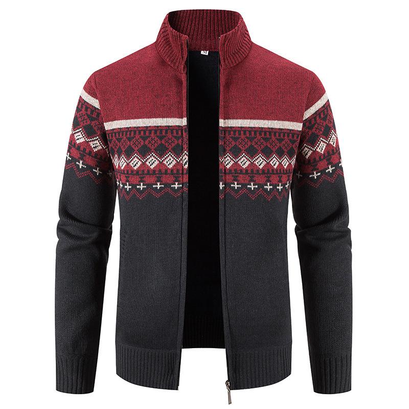 Men's Autumn/Winter Zipper Cardigan: Plus Velvet, Thickened Knit Sweater with Stand Collar - Handsome Style