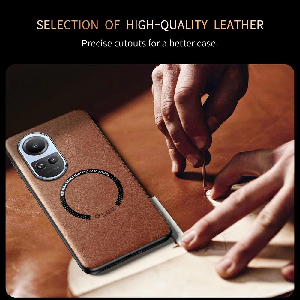 For OPPO Reno 10 10 Pro Fine Hole PU Cow Pattern Leather Outer Magnetic Ring Soft Edge Anti-Drop Anti-Fingerprint Phone Case
