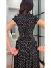 2026 Polka Dot Short Sleeve High Neck Slim Fit Elegant Long Dress for Women