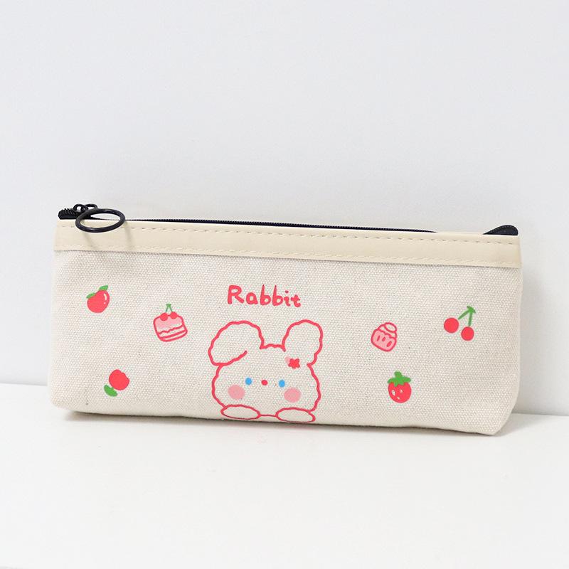 The New Popular Japanese Simple Large-capacity Pencil Case Ins Cartoon Bear Canvas Junior High School Student Pencil Stationery Box