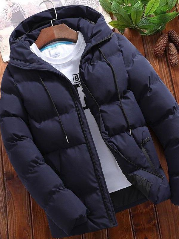 Men's Hooded Cotton-Padded Jacket for Autumn/Winter - Thick, Solid Color, Large Size Casual Wear