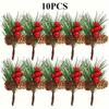 6/10pcs  Artificial Pine Cones and Red Berries - Perfect for Christmas Tree Toppers, Holiday Decorations, and Craft Projects