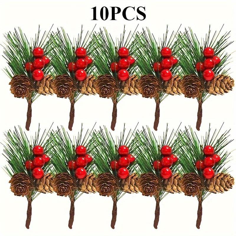 10pcs Set Artificial Pine Cone Red Berry Floral Decorations Holiday Decorations for Christmas Easter Thanksgiving New Year Home
