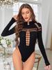European & American Trendy Spider Web Hollow Slim Jumpsuit with Stand Collar & Long Sleeves for Women
