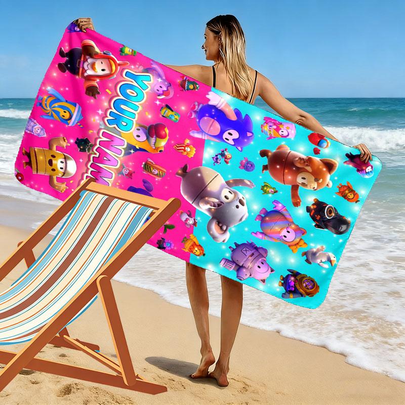 Custom Fall Guys Print Beach Towel, Large Soft Quick Dry Towel for Beach Camping Swimming