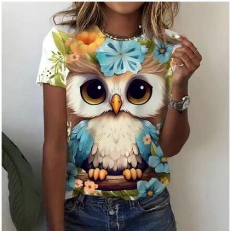 Women's round Neck Short Sleeve T-shirt Animal Print 3D Printing Street Style Loose Fit Summer Casual Wear Polyester Material