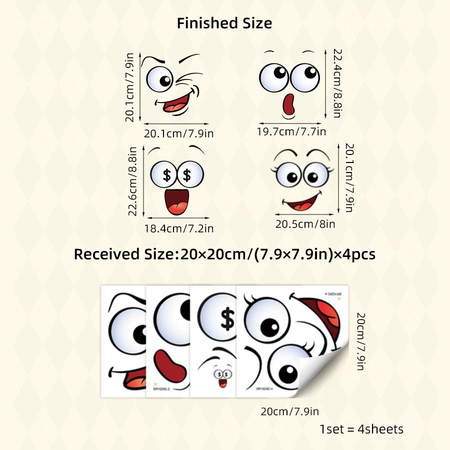 

4 Pcs/Set Cartoon Face Bin Stickers Self-Adhesive Home Decor for Trash Can Wall Toilet Decor Refrigerator Fun Themed Decor