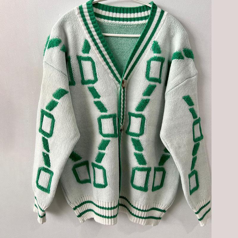 Embroidered Knit Cardigan Women's Loose Sweater V-neck Long Sleeved Single Breasted Buckle Thick Coat Warm Comfortable Casual Commuting Autumn Winter