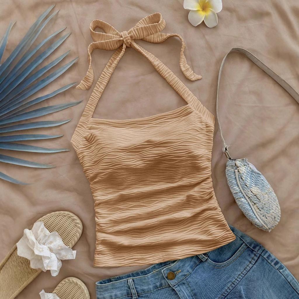 Women's Vacation Style Crop Top, Halter Neck Camisole, Sleeveless Short Tank Top