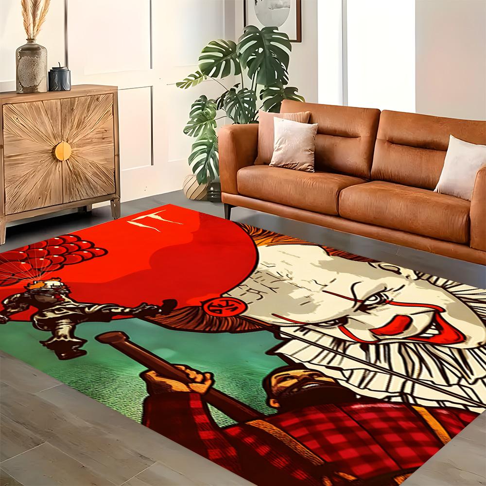 Horror Clown Poster rug for living rooms, bedrooms, home décor, and as gifts.