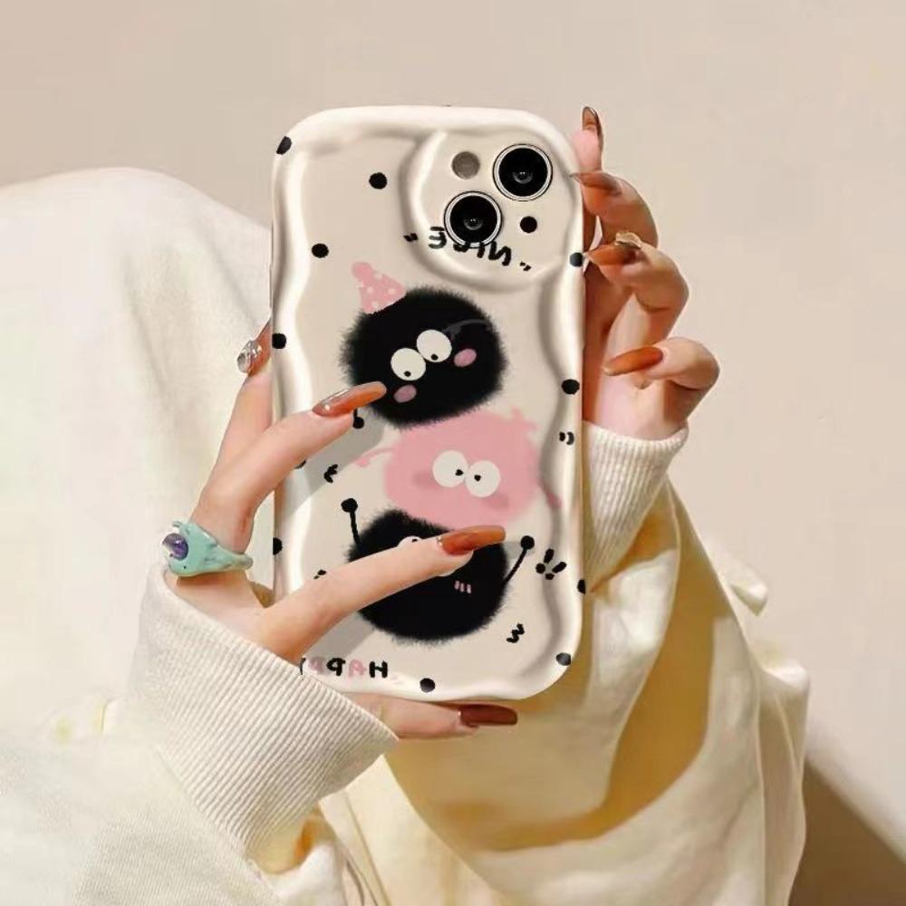 for IPhone 11 12 13 14 15 16 17 Pro Max IPhone 16 15 14 Plus 3D Cartoon Phone Case Cream Wavy Furry White ShockProof Cute Cover