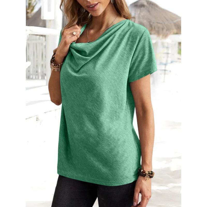 Women Casual Solid Color Short Sleeve Loose T Shirt