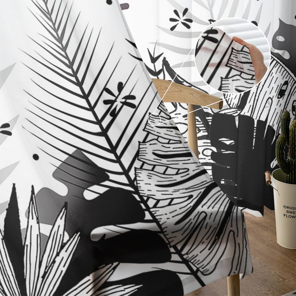 Abstrakte Blätter Pflanze Schwarzweiß Transparente Vorhänge zur Wohnzimmerdekoration Fenstervorhänge Küche Tüll Voile Vorhänge