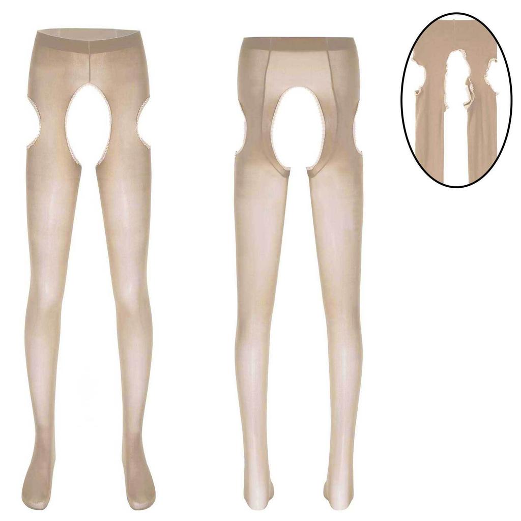 Pánské krajkové punčochové kalhoty s otevřeným rozkrokem dlouhé kalhoty legíny