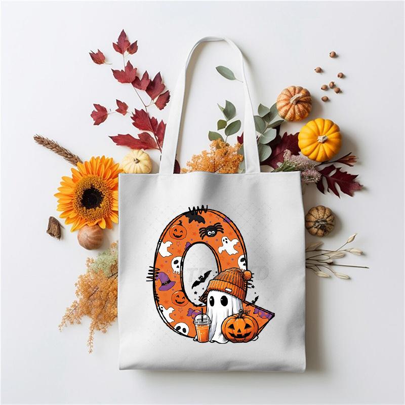 Halloween 26 Letter Cartoon Print Peripheral Student Tote Bag Large Capacity Canvas Bag