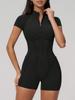 1pc Women's Solid Color Mandarin Collar Half Zip Fishbone Seam Jumpsuit Sports