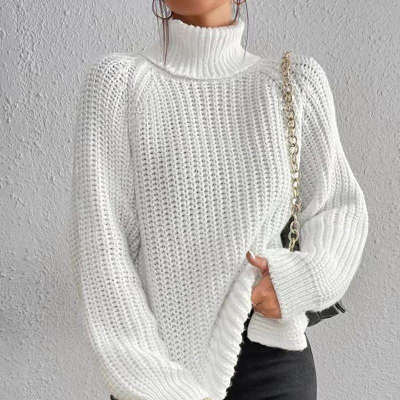 Women's Fashion Casual Fall Winter Solid Color Print Long Sleeve High Neck Sweaters