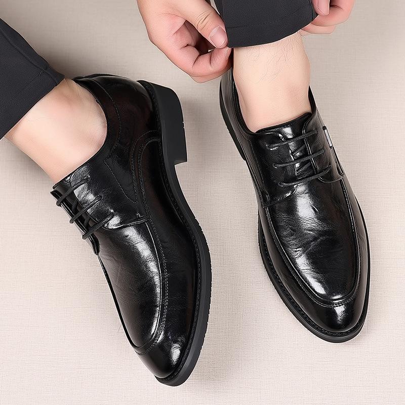 Men's Leather Shoes Business Dress Soft Leather Lace-up Commuter Work Shoes Men's British Suit Groom Wedding Shoes