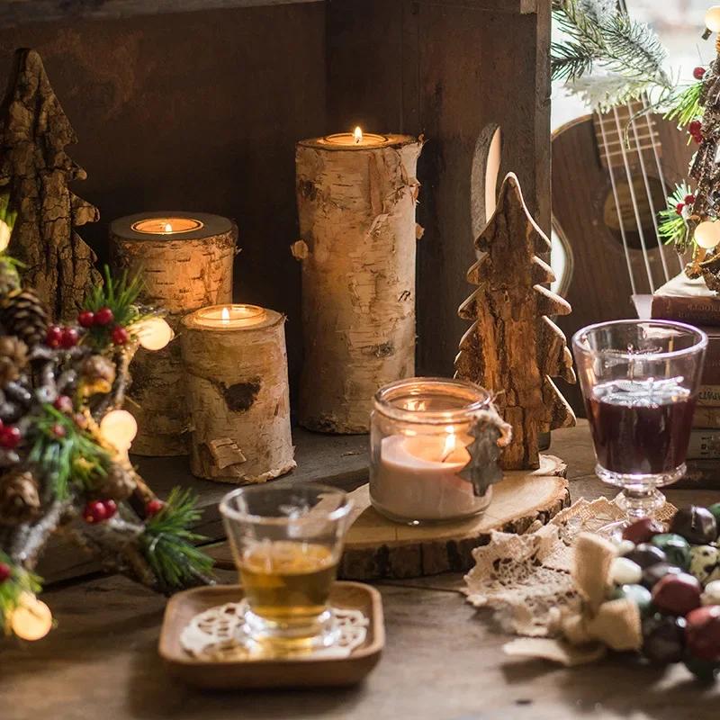 Nordic Natural Birch Candlestick Festival Decoration Party Wedding Birch Gift Russian Russia Day Present