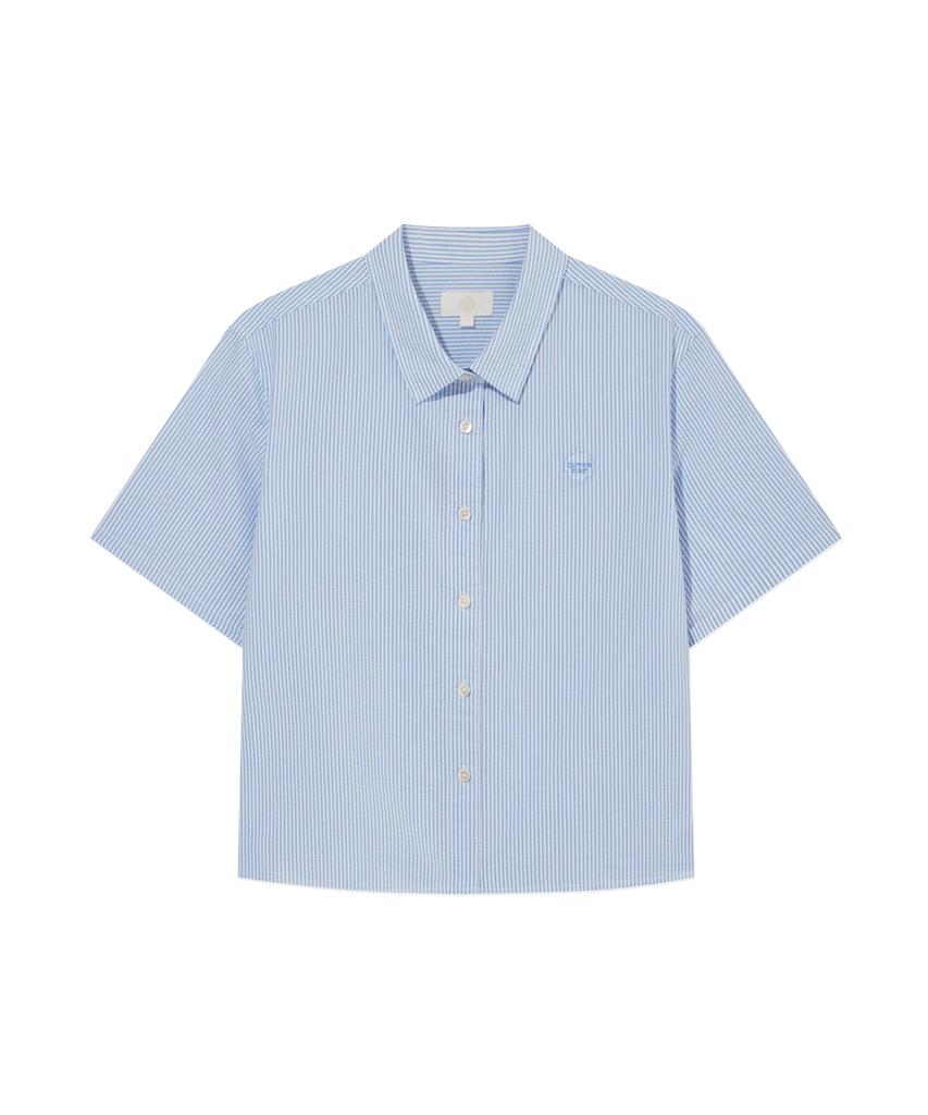 COVERNAT WOMAN Seersucker Half Shirt Sky Blue