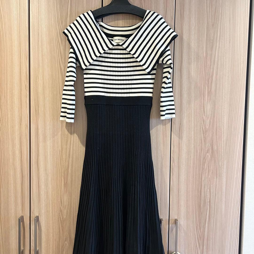 Lily brown big color knit dress border combination