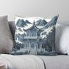 Blau Weiß Pagode Chinoiserie Kissenbezug Polyester Leinen Samt Bedruckt Reißverschluss Dekorative Zierkissenhülle Heimkissenbezug