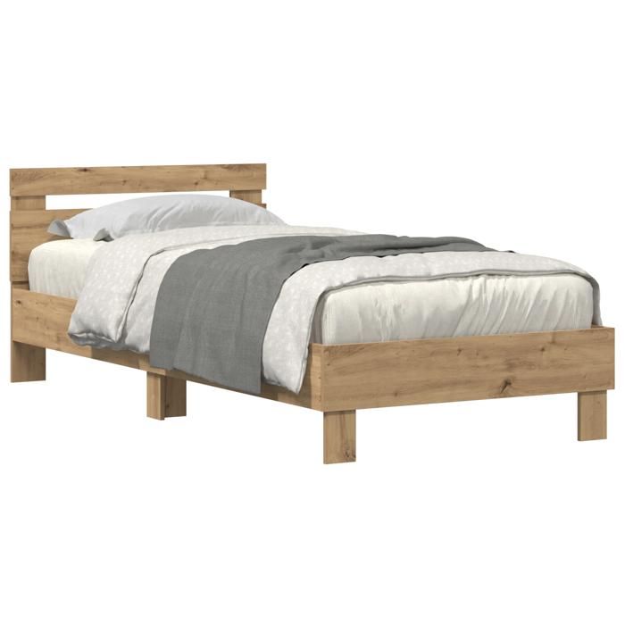 Cadre de lit vidaXL avec lumières LED Chêne artisan 90x200 cm Bois reconstitué 863796