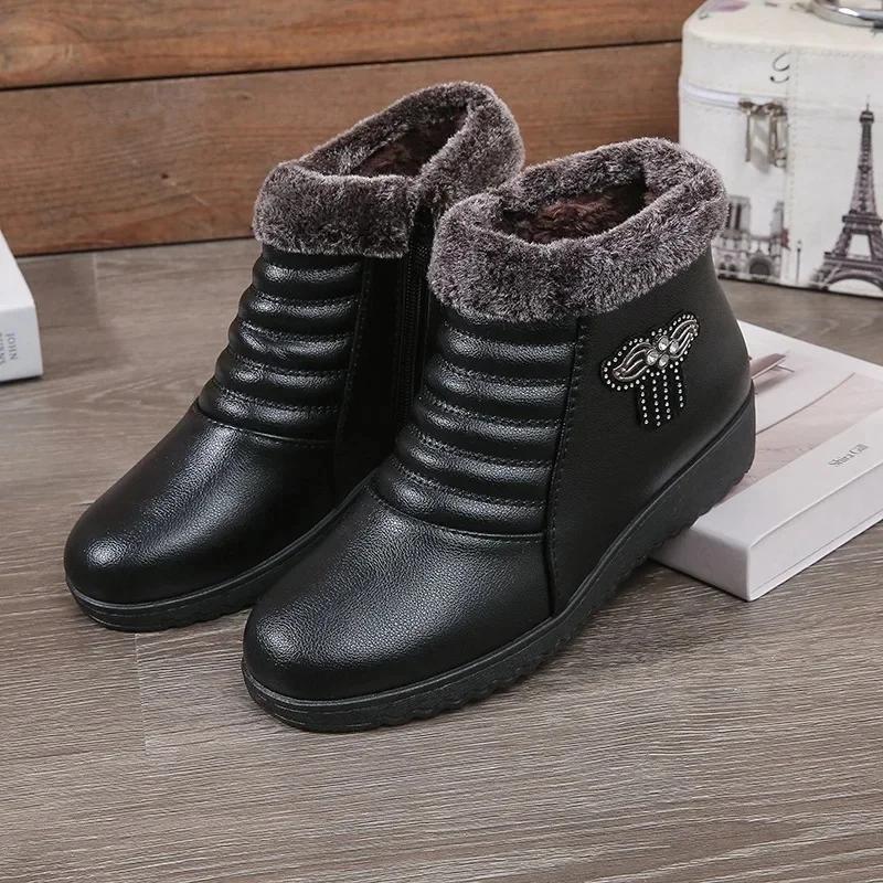 Winterwarme Schuhe, geeignet für Mütter mittleren und höheren Alters, warme flache Schuhe, rutschfeste Schneestiefel