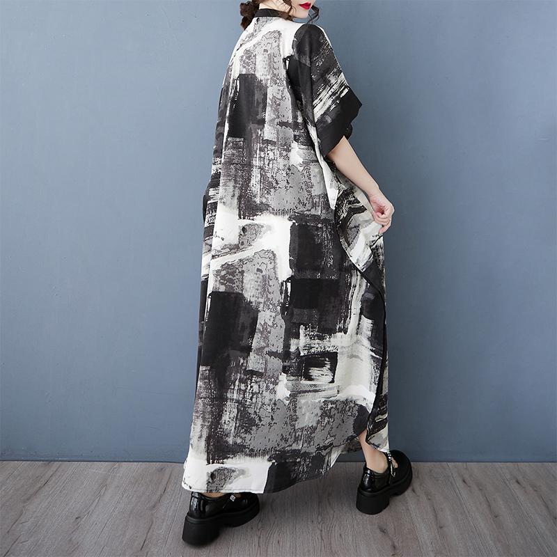 DIMANAF 2025 Damen Übergröße Sommer Locker Hemdkleid Lässiges Druckkleid Basic Vintage Knopf Kurzarm Maxi