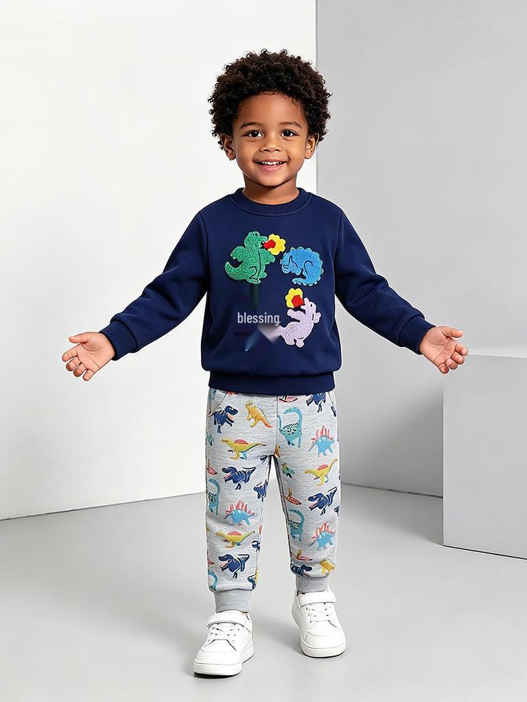 Autumn 26 EU/US Style Boys' Jogger Pants with Colorful Dinosaur Print