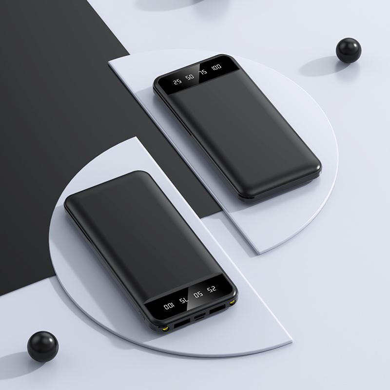 

Ультратонкий аккумулятор Power Bank Портативное зарядное устройство большой емкости 20000 мАч Мобильная станция смены питания со светодиодной подсветкой 20000mAh чёрный