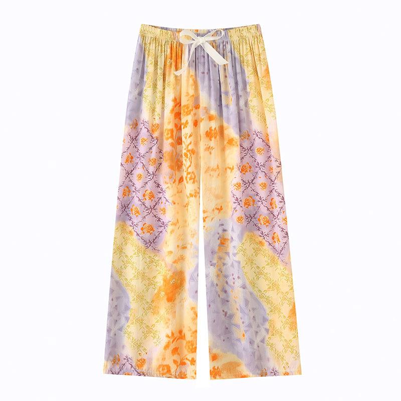Women's Sleepy Pants Summer Printed Loose Wide Leg Pants Mom Cotton Home Casual Pants