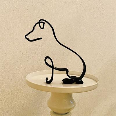 Schmiedeeisen Minimalistische Hund Metall Ornamente Kunst Skulptur Exquisite Tierfigur Heim Büro Schreibtisch Kunst Dekoration