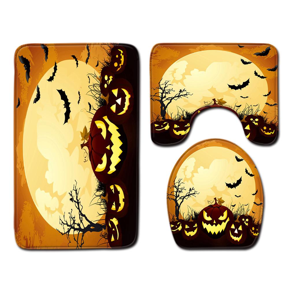 Halloween Shower Curtain Floor Mat Combination Four-Piece Set Bathroom Toilet Carpet Door Mat