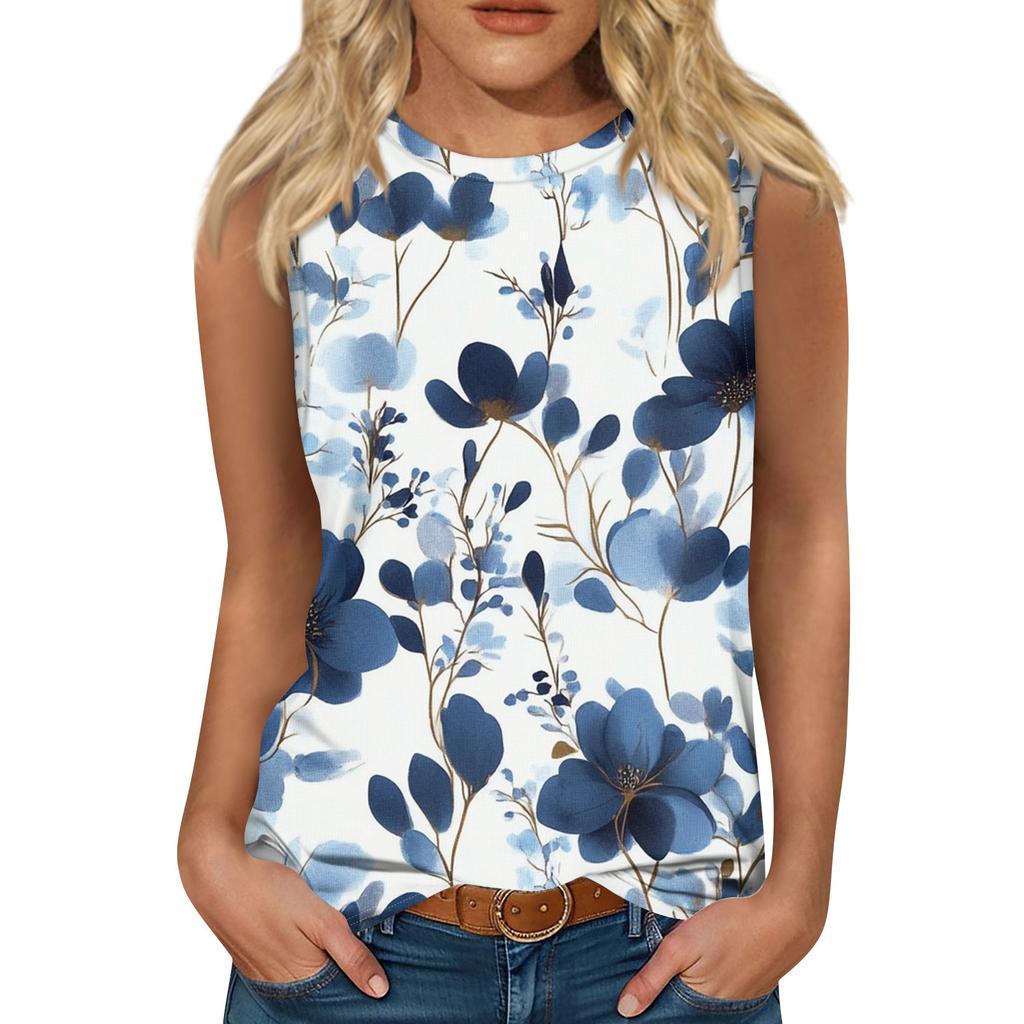 Women's Casual Tunic Tops To Wear With Leggings Sleeveless Summer Prints Shirts Tanks Blouses