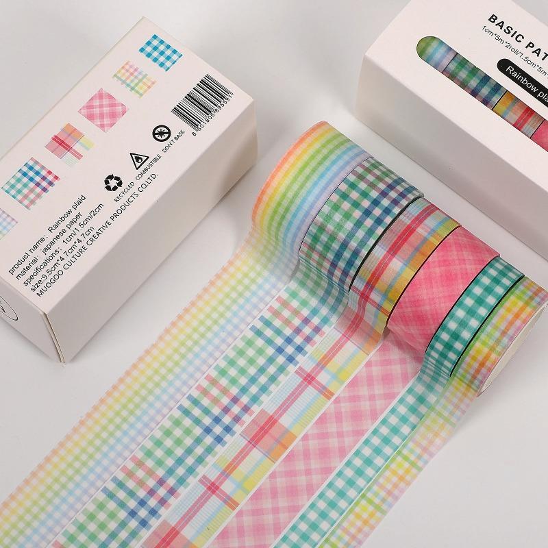 6pcs/set Basic Pattern Marble Plaid Stripe Decoration Washi Tape Set DIY Background Scrapbook Sticker Masking Tape Kawaii