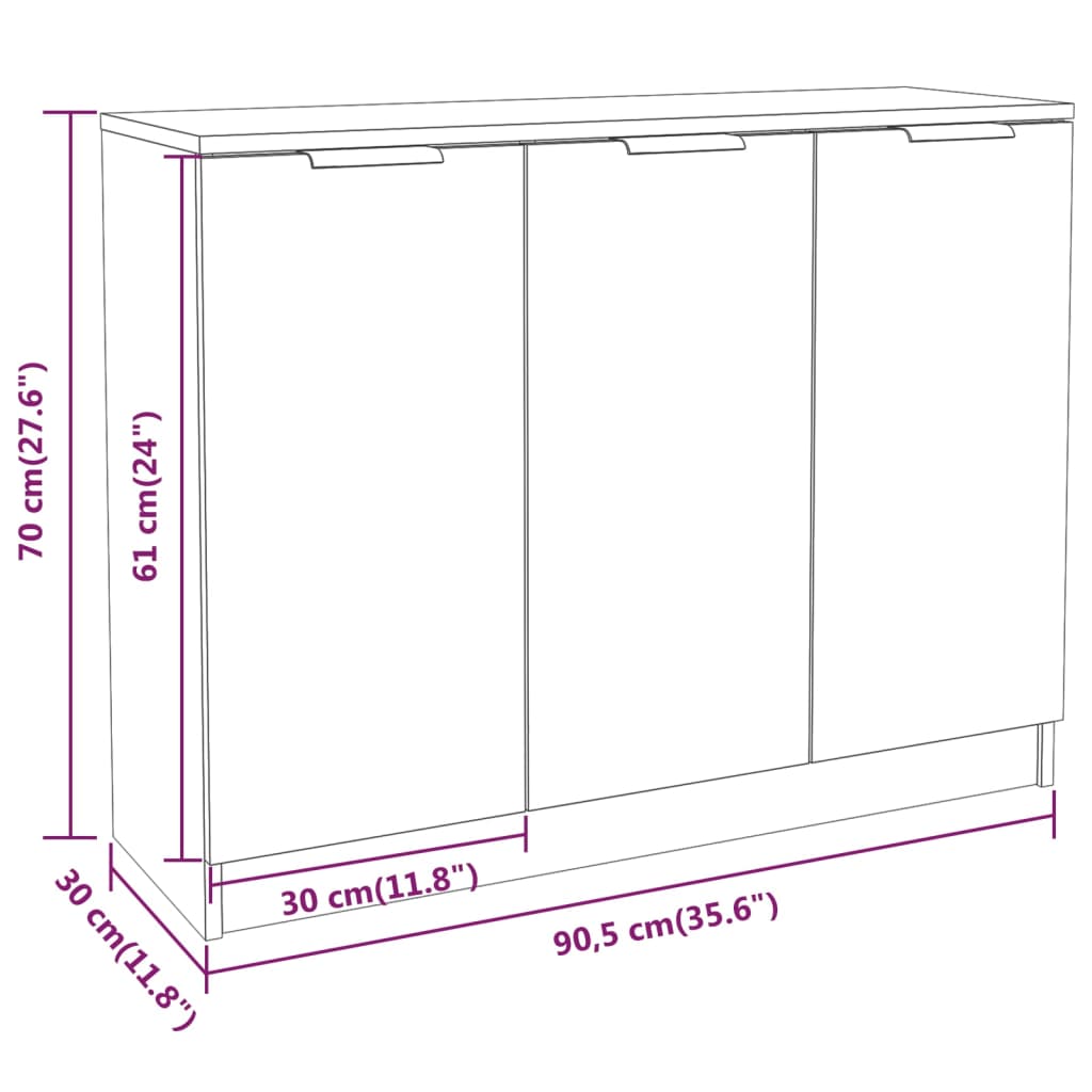 Sideboard in White 90.5 x 30 x 70 cm Particleboard