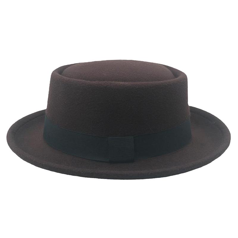 Flat Top Fedoras Jazz Hats For Women Men Solid Color Imitation Woolen Jazz Cap British Style Wide Brim Ladies Bowler Hats Fedora