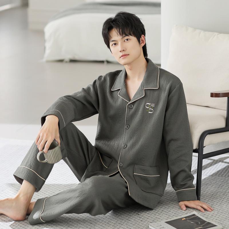 

Пижама мужская весенне-осенняя утолщенная из чистого хлопка с длинным рукавом, с межслойным воздушным хлопком, домашняя одежда, мужской осенне-зимний тонкий стеганый хлопковый костюм L