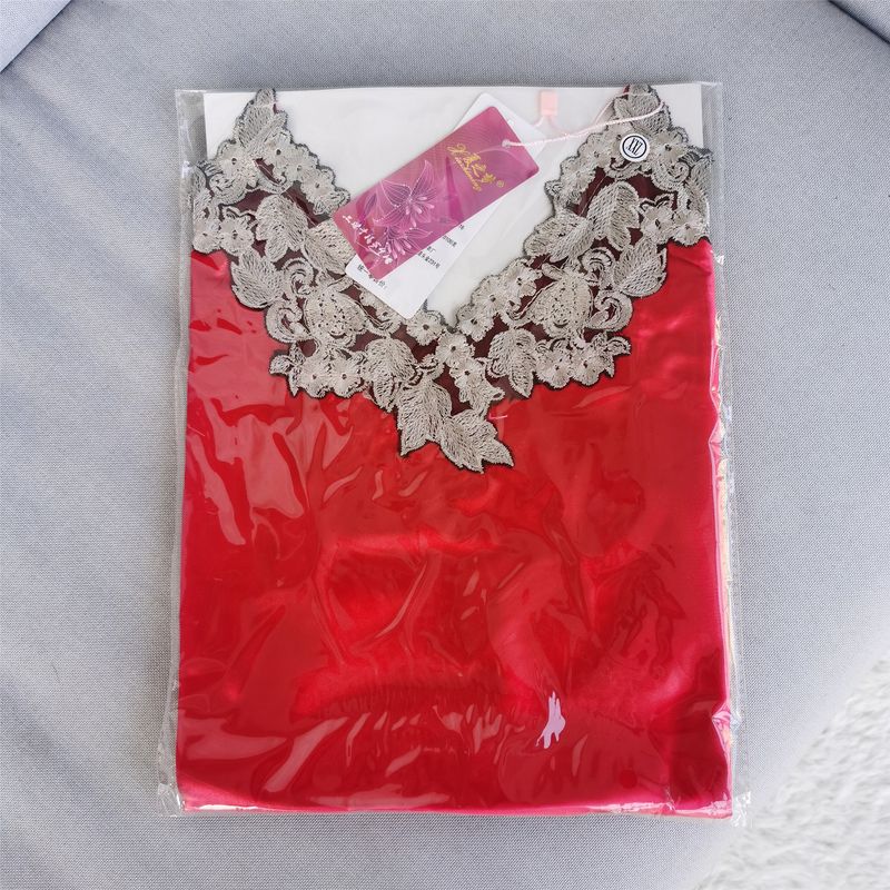 

Pajamas Women s Summer Ice Silk Sexy Lace Sling Shorts Two-piece Set Summer Thin Silk Homewear Suit Big Red(The last set of specials) L