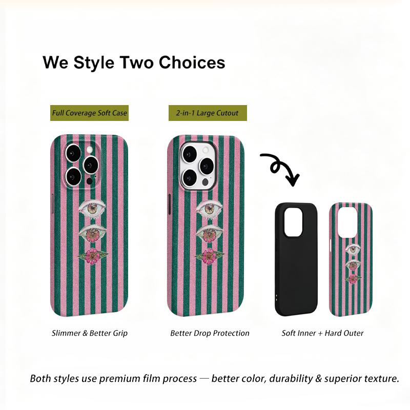 Surreal Striped Eye Lip Flower Graphic Art Print Film Aesthetic Protective Shockproof Bumper Phone Case Cover For iPhone 14 15 16 Pro Max Plus
