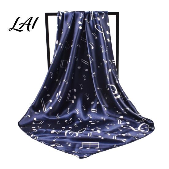 Large Decorative Neck Scarf Women Satin Square Scarf 35"x35" Musical Note Printed Gift for Music Lovers Silky Neckerchief Shawl Wrap Multifunctional